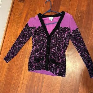 Tracy Reese women’s floral cardigan - purple and black